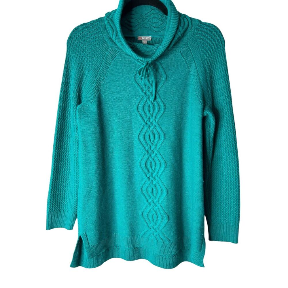 Talbots Top Womens Size Small Green Lambswool Blend Cable Knit‎ Pullover Sweater
